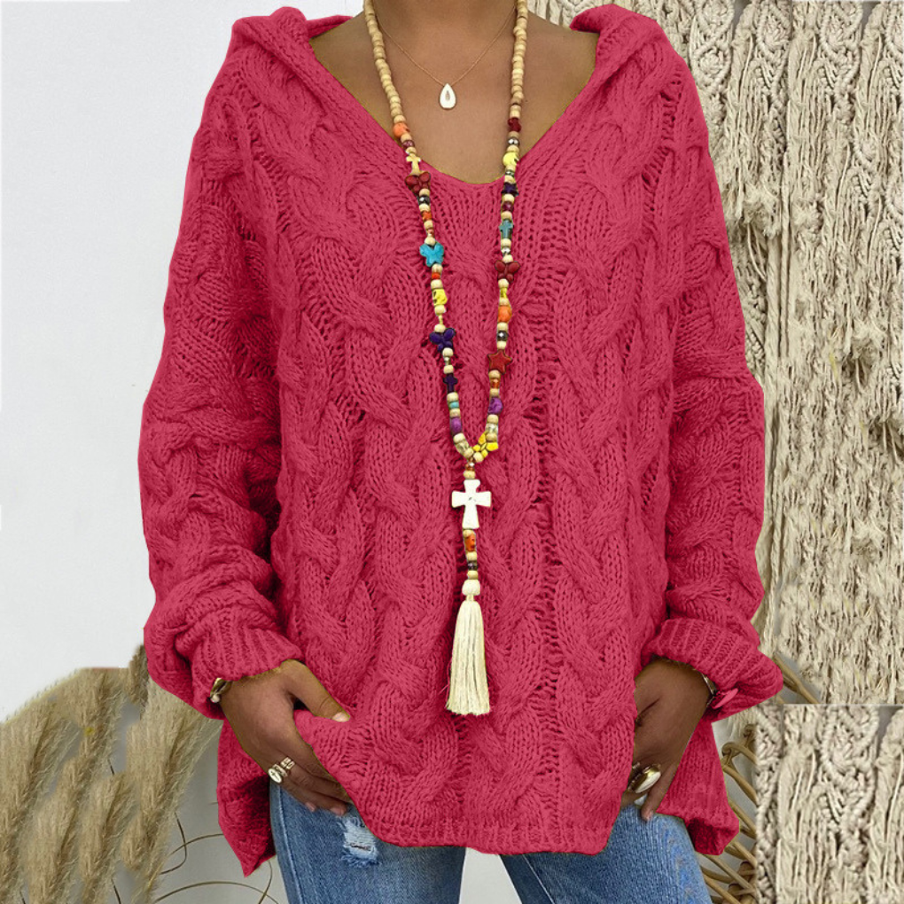 Women's Oversized Cable Knit V-Neck Sweater