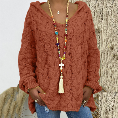 Women's Oversized Cable Knit V-Neck Sweater