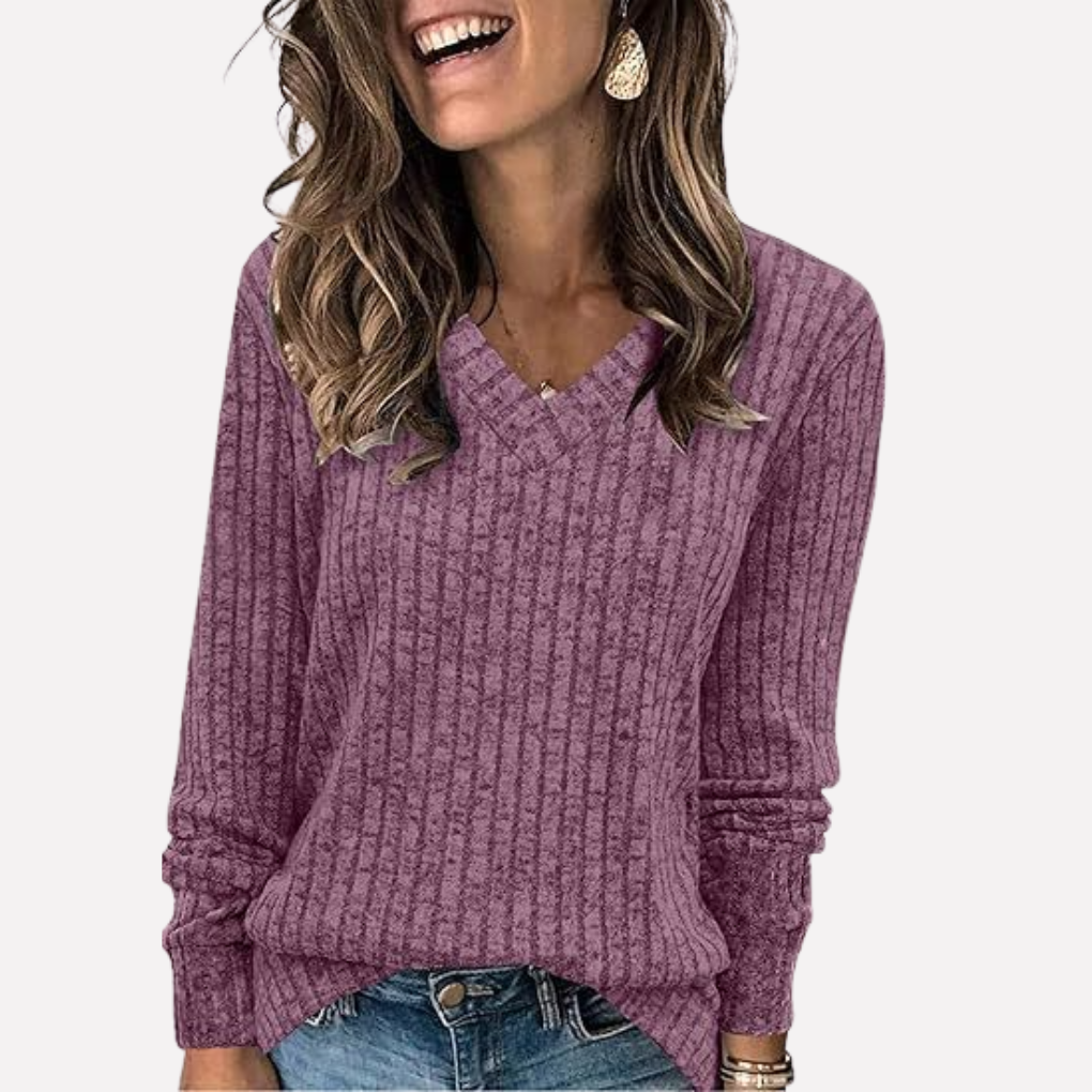 Trendy damesblouse met V-hals en lange mouwen – perfect voor elke dag