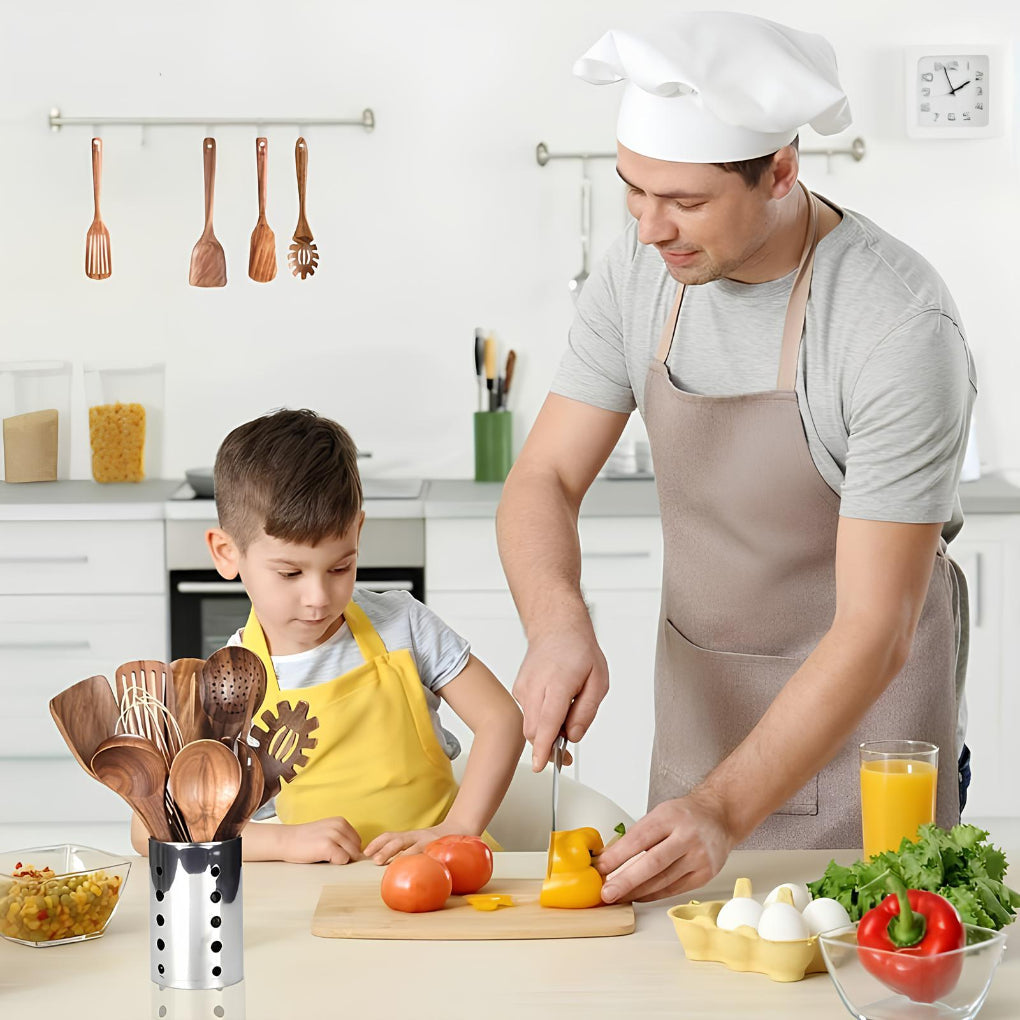 11-Piece Teak Kitchen Utensil Set with Holder