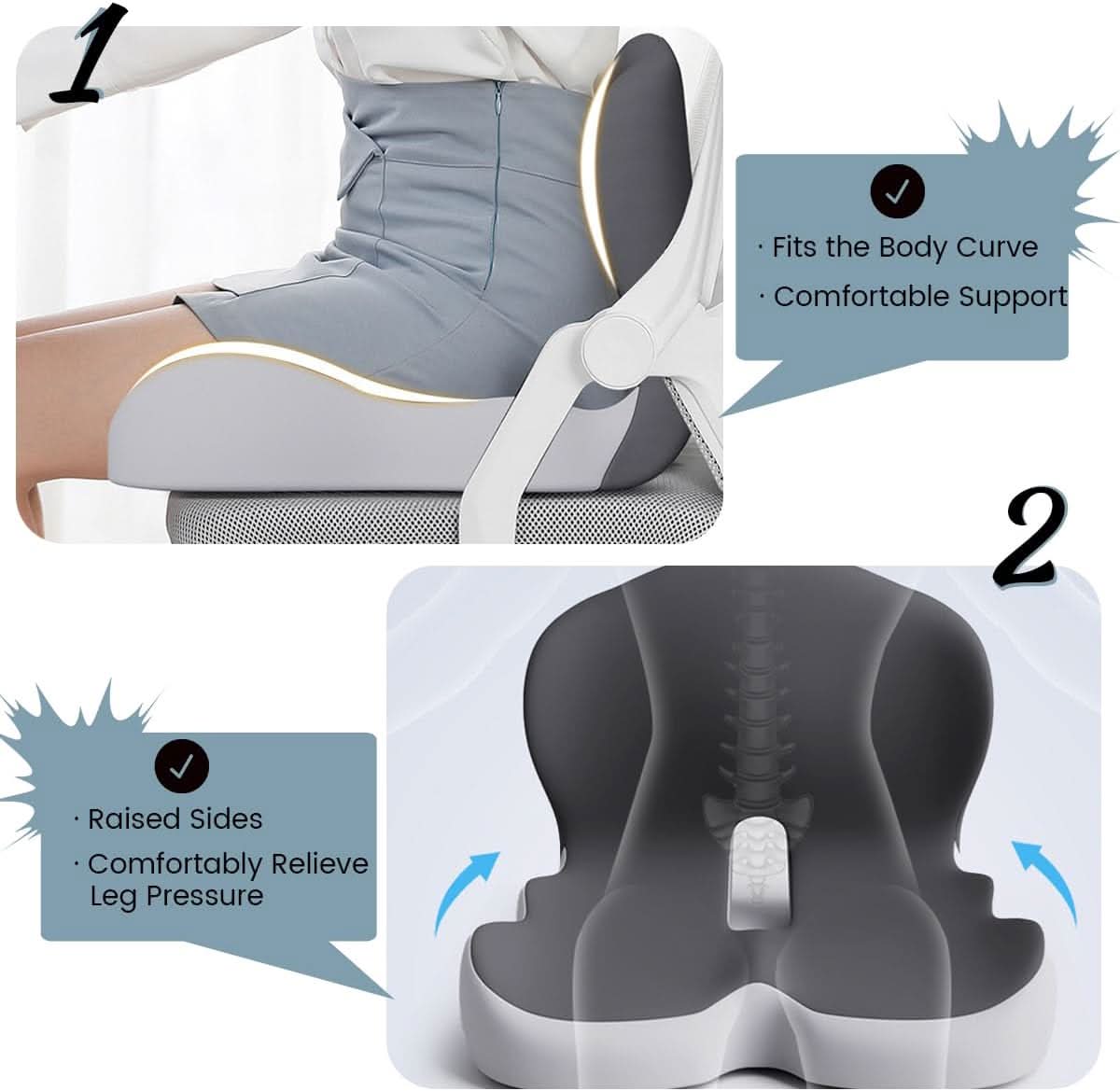 Ergonomic Memory Foam Seat Cushion for Office and Car – Comfortable Sitting