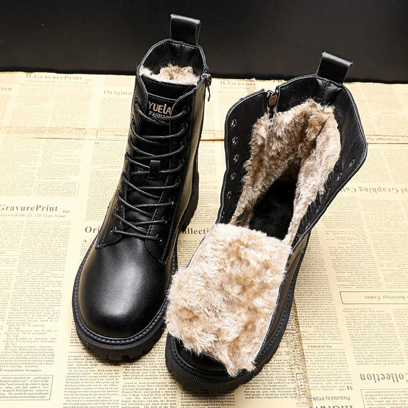 Eri – Black leather lined boots lace-up boots for women