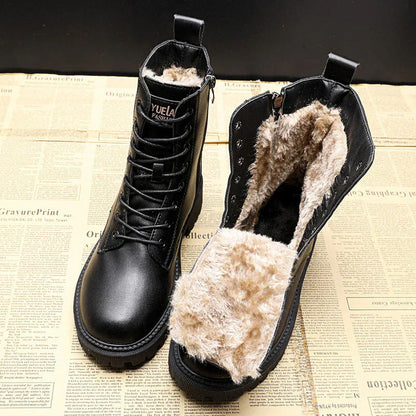 Eri – Black leather lined boots lace-up boots for women
