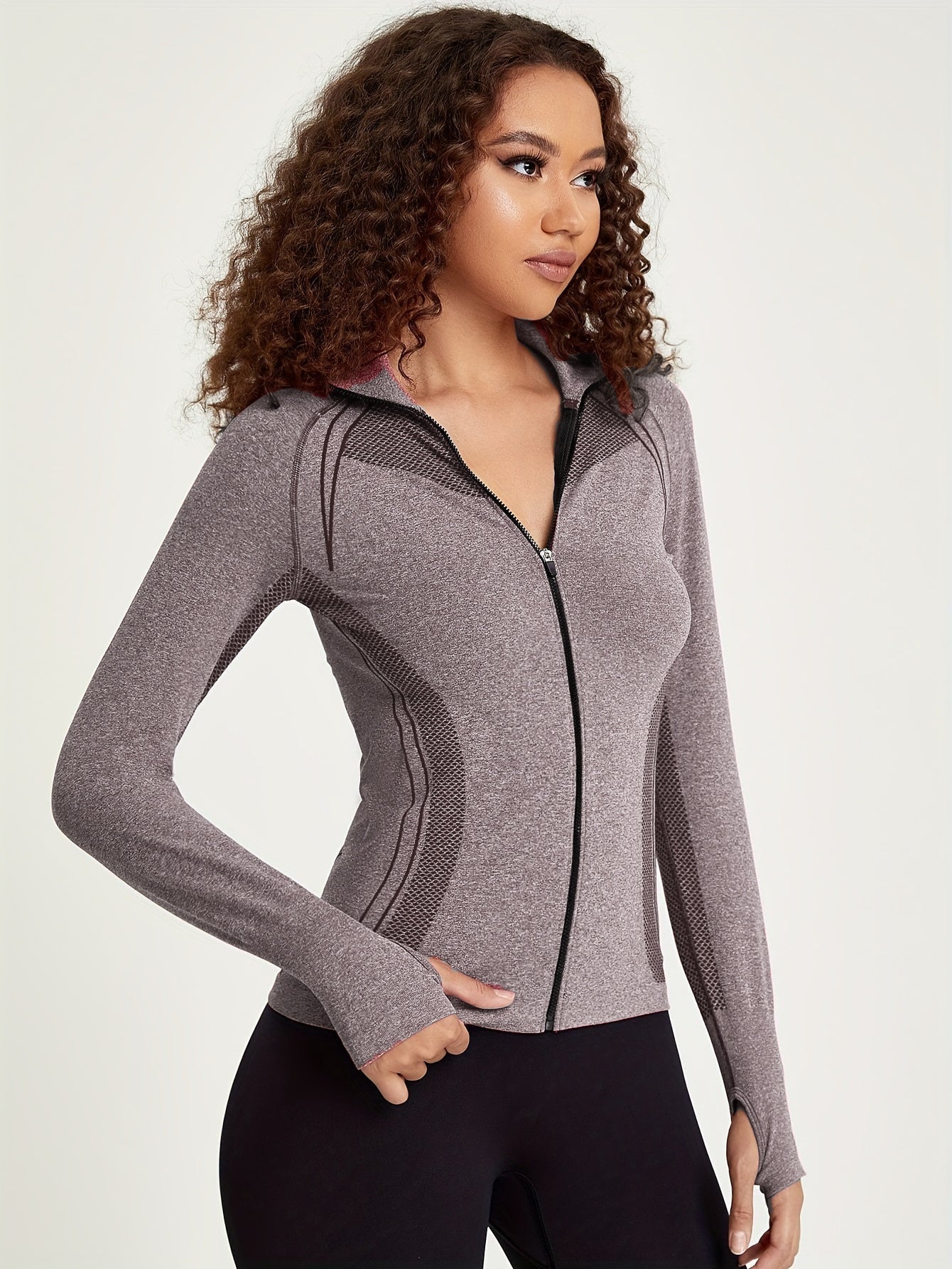Esmée | Sporty track jacket with long sleeves and full zip in black