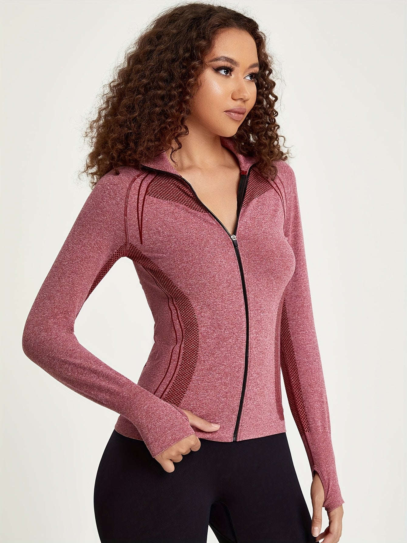 Esmée | Sporty track jacket with long sleeves and full zip in black