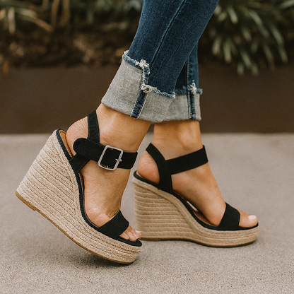 Espadrille-heeled Open Toe Wedge Sandals