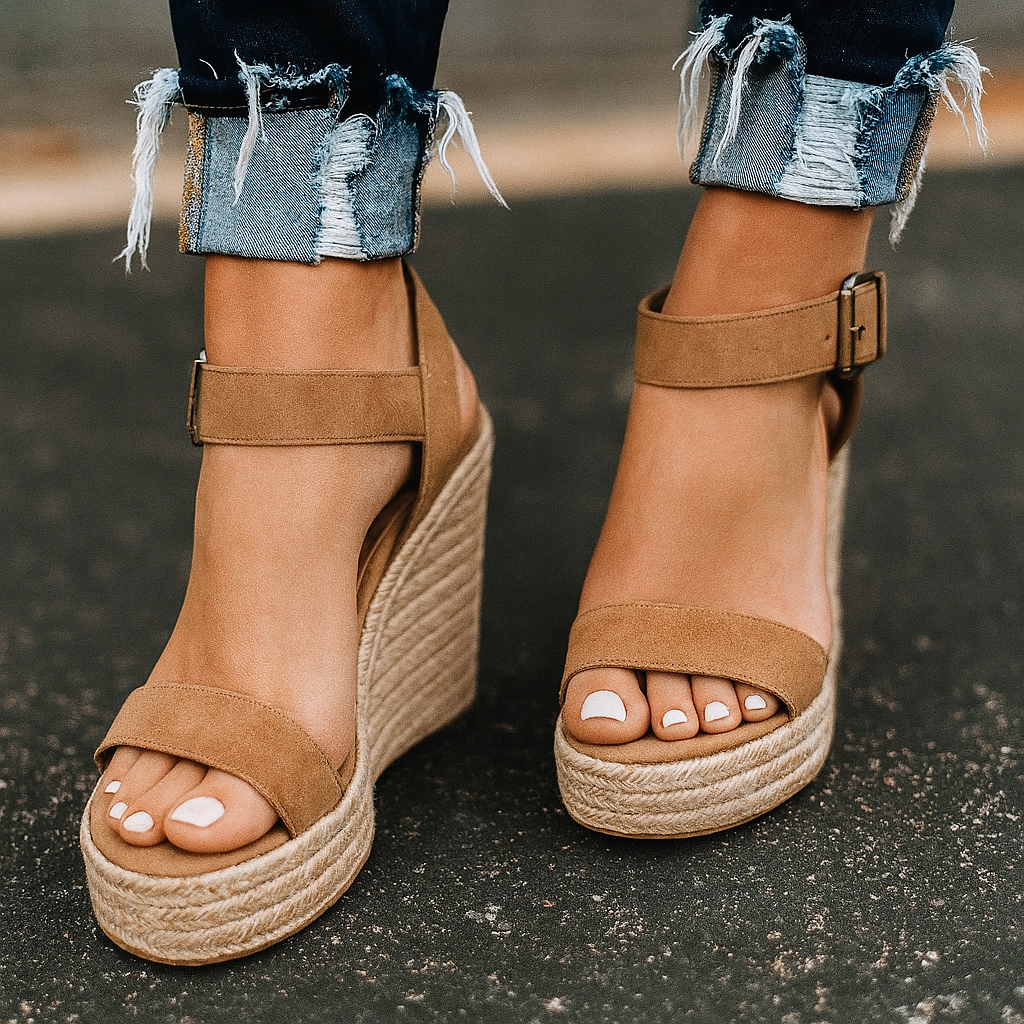 Espadrille-heeled Open Toe Wedge Sandals