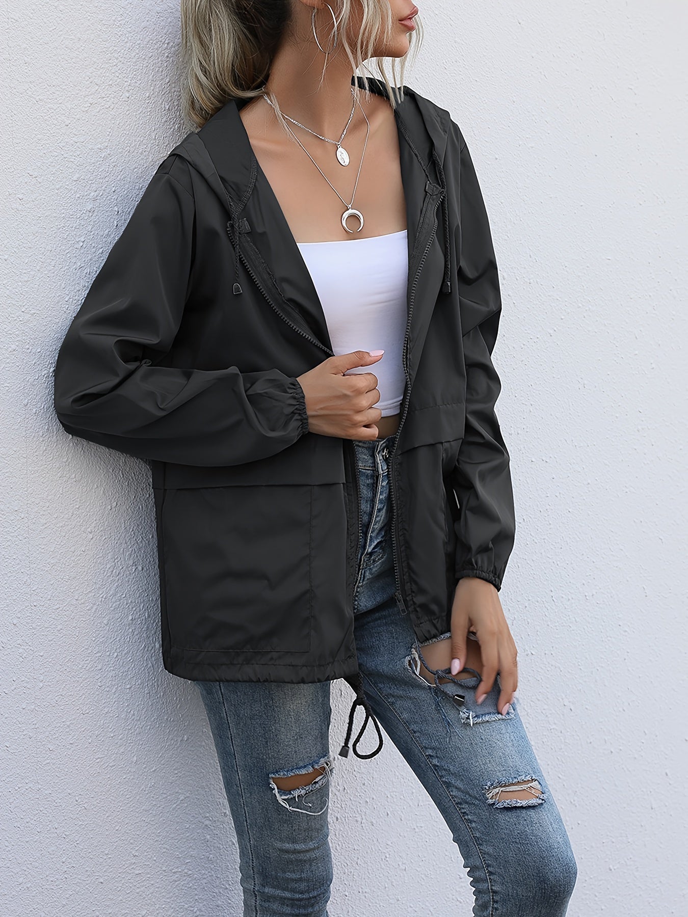 Eva | Plain Colour Windbreaker with Long Sleeves