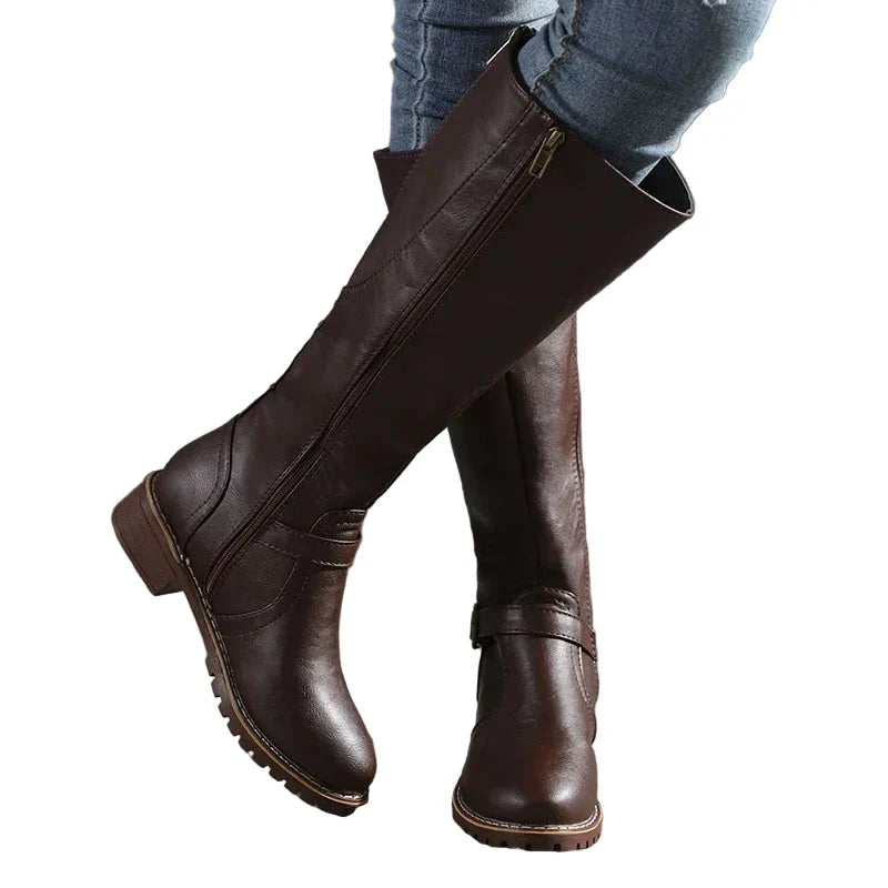 Ladies' Stylish High Boots with Block Heel and Side Zip