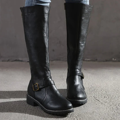 Ladies' Stylish High Boots with Block Heel and Side Zip