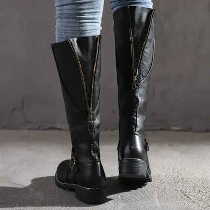 Ladies' Stylish High Boots with Block Heel and Side Zip