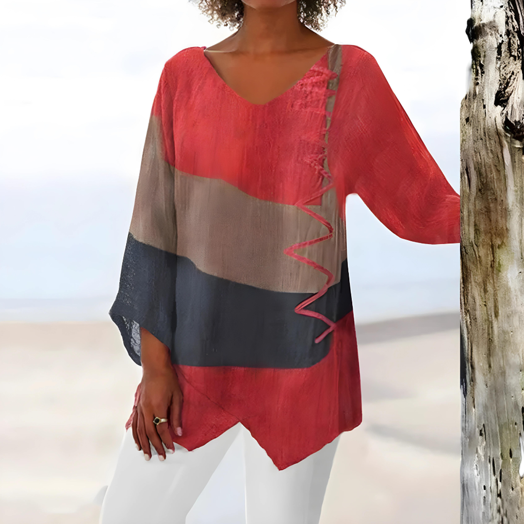 Evelien – Elegant Patchwork Blouse with Asymmetrical Design