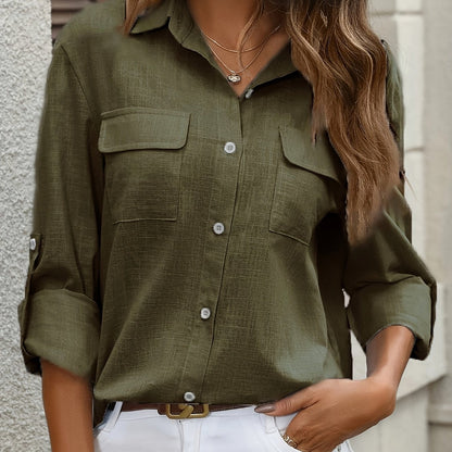 Evelien | Elegant cotton ladies' shirt with pockets and long sleeves