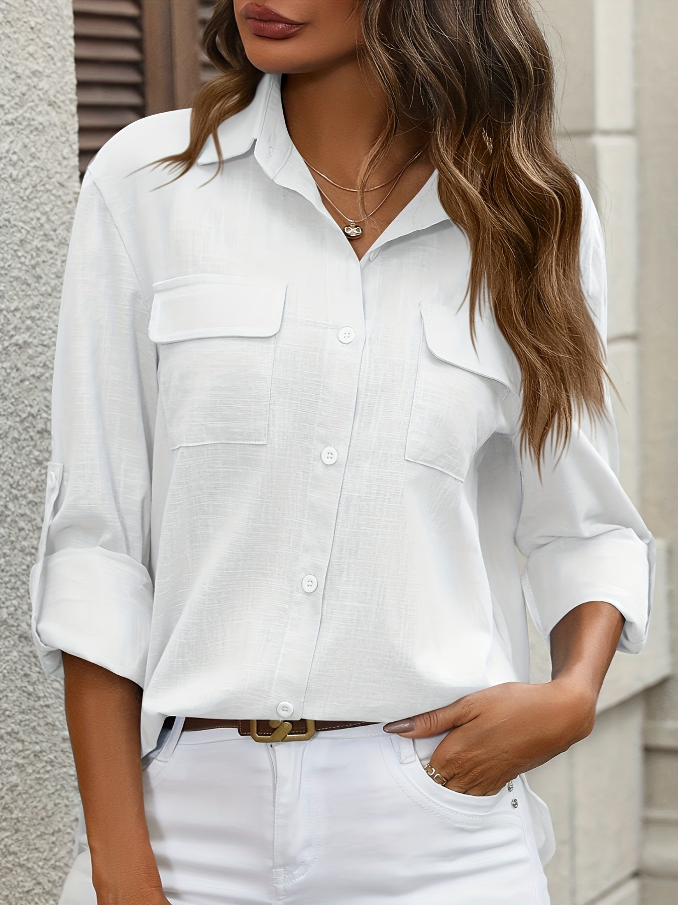 Evelien | Elegant cotton ladies' shirt with pockets and long sleeves