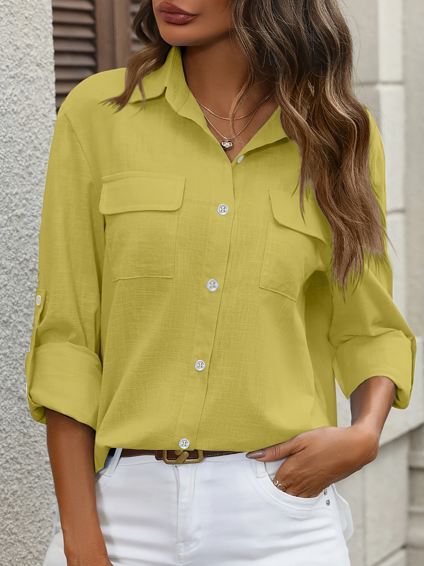 Evelien | Elegant cotton ladies' shirt with pockets and long sleeves