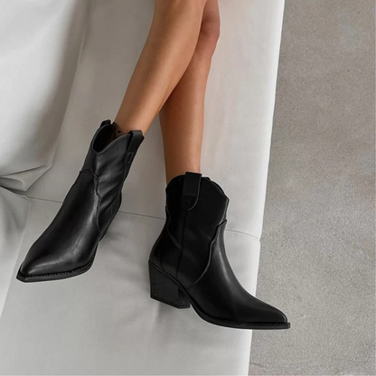 Eveline | Black Waterproof Leather Ladies' Cowboy Boots