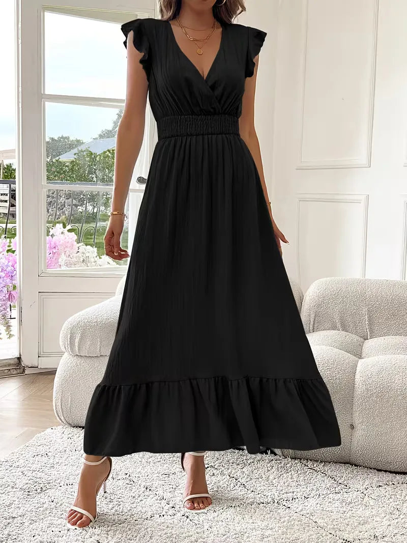 Evening Dress with V-Neck and Tiered Skirt