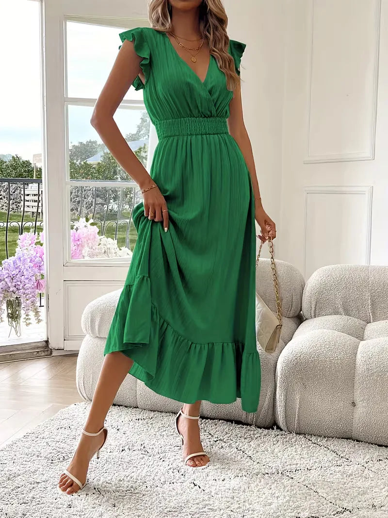 Evening Dress with V-Neck and Tiered Skirt