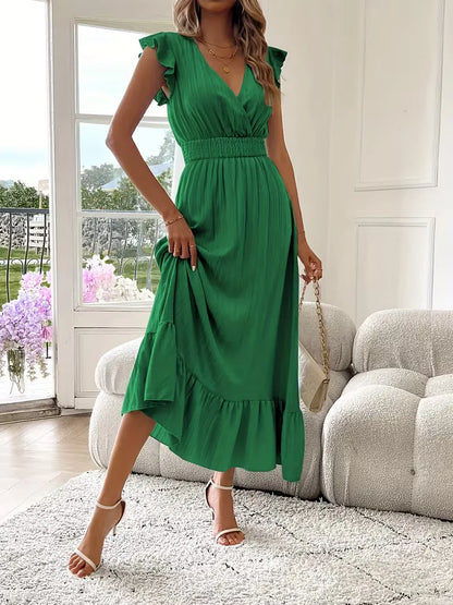 Evening Dress with V-Neck and Tiered Skirt