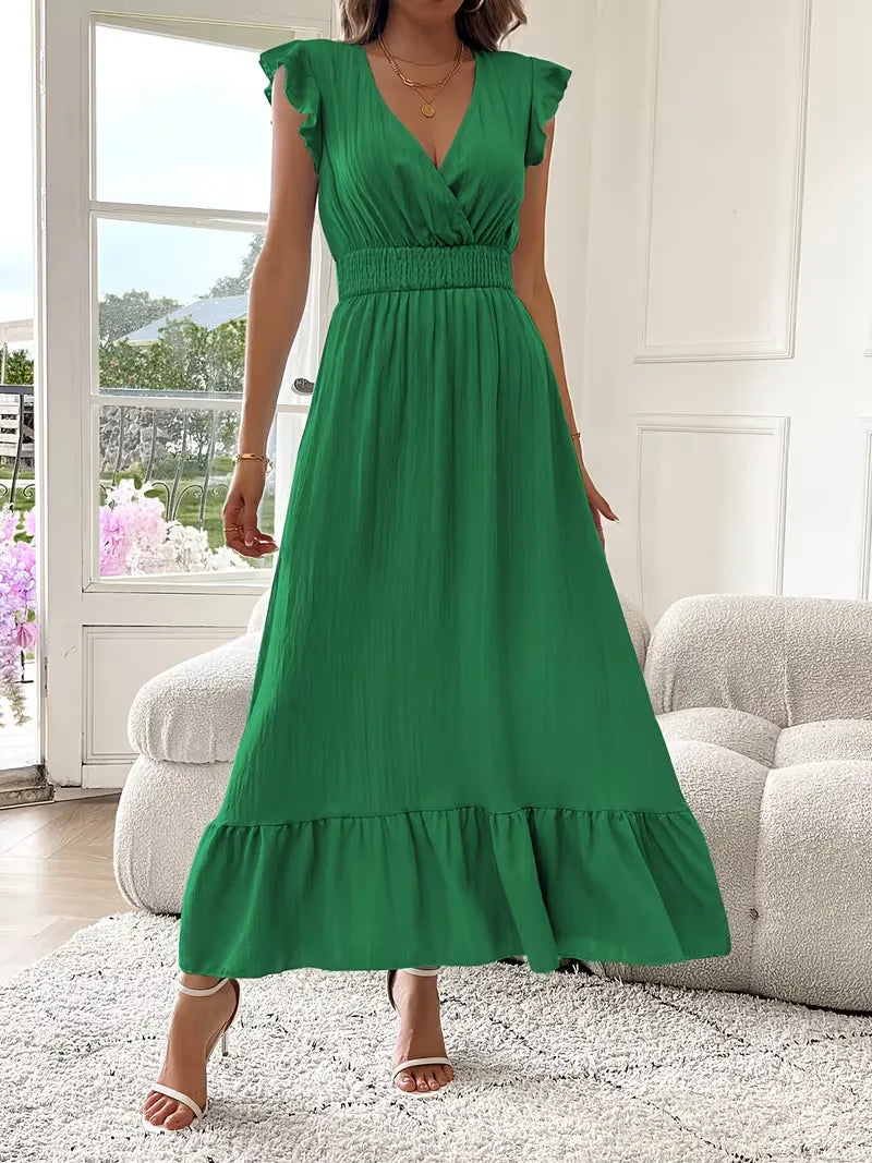 Evening Dress with V-Neck and Tiered Skirt