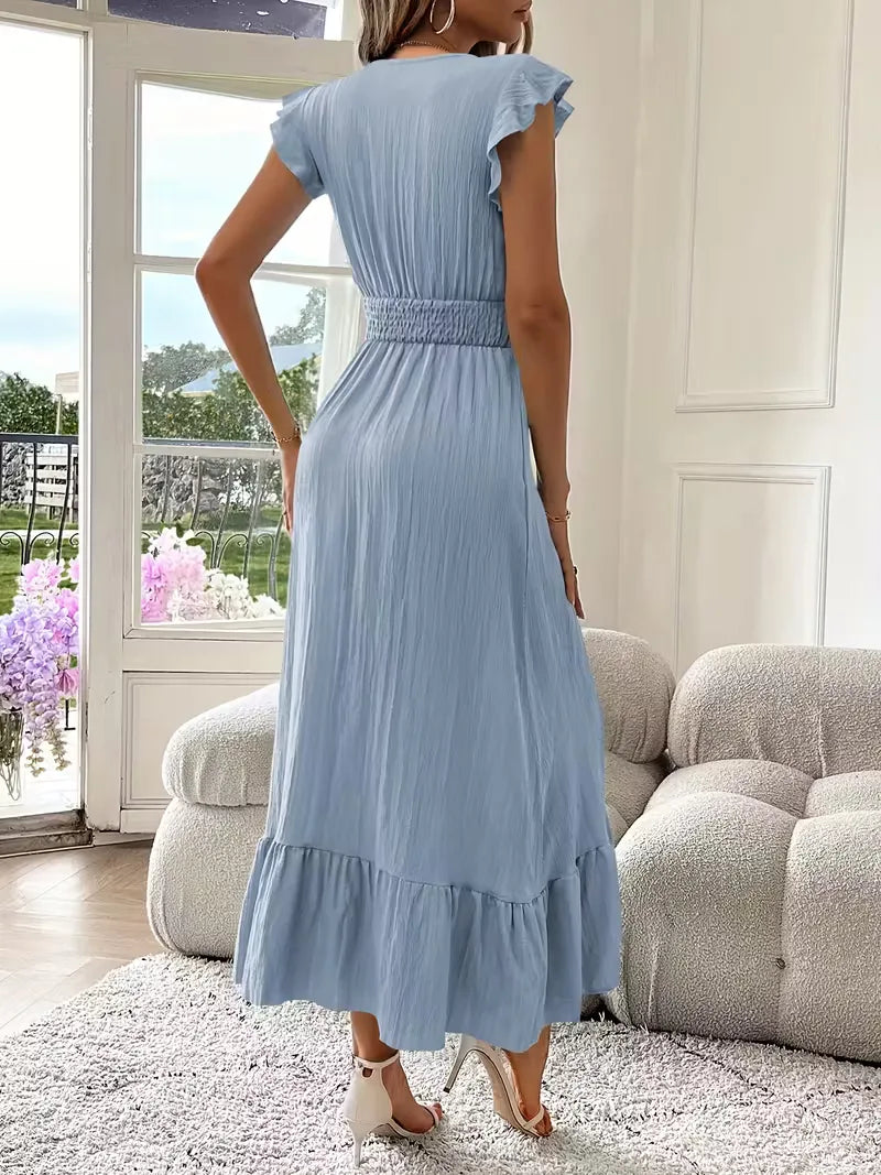 Evening Dress with V-Neck and Tiered Skirt