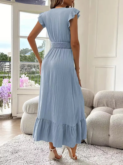 Evening Dress with V-Neck and Tiered Skirt