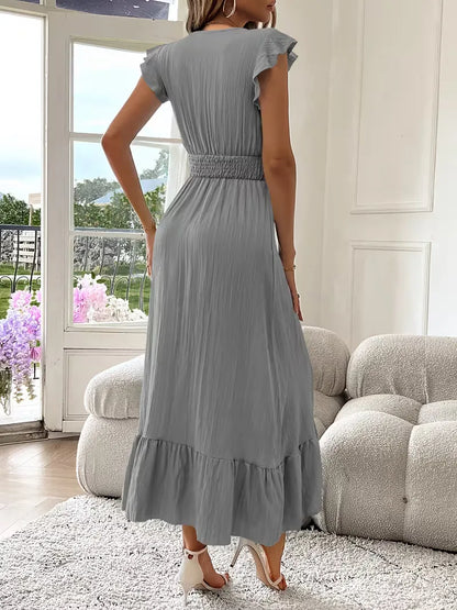 Evening Dress with V-Neck and Tiered Skirt