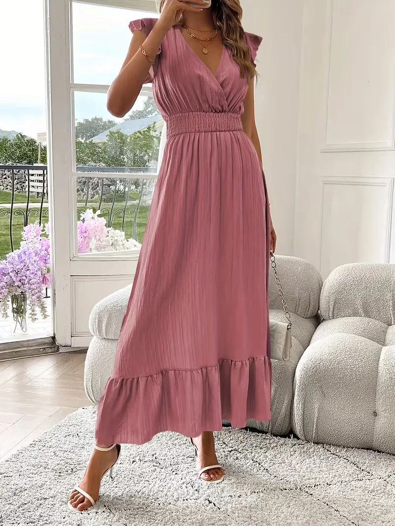 Evening Dress with V-Neck and Tiered Skirt