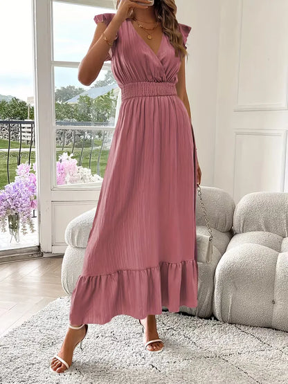 Evening Dress with V-Neck and Tiered Skirt