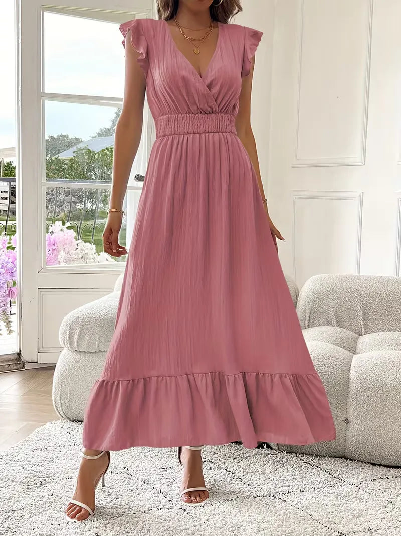 Evening Dress with V-Neck and Tiered Skirt