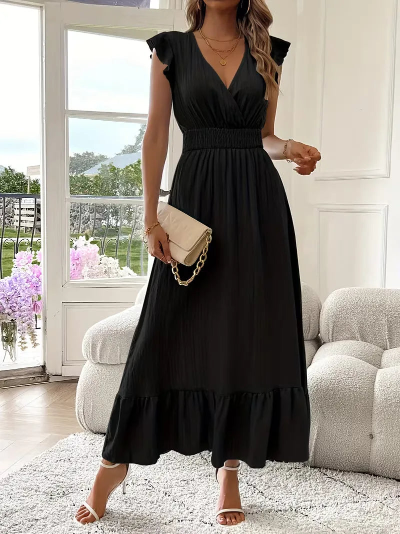 Evening Dress with V-Neck and Tiered Skirt