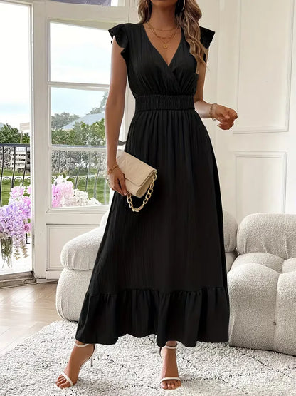 Evening Dress with V-Neck and Tiered Skirt
