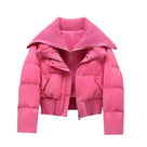 Ladies Short Puffer Winter Jacket Quilted with Ribbed Collar