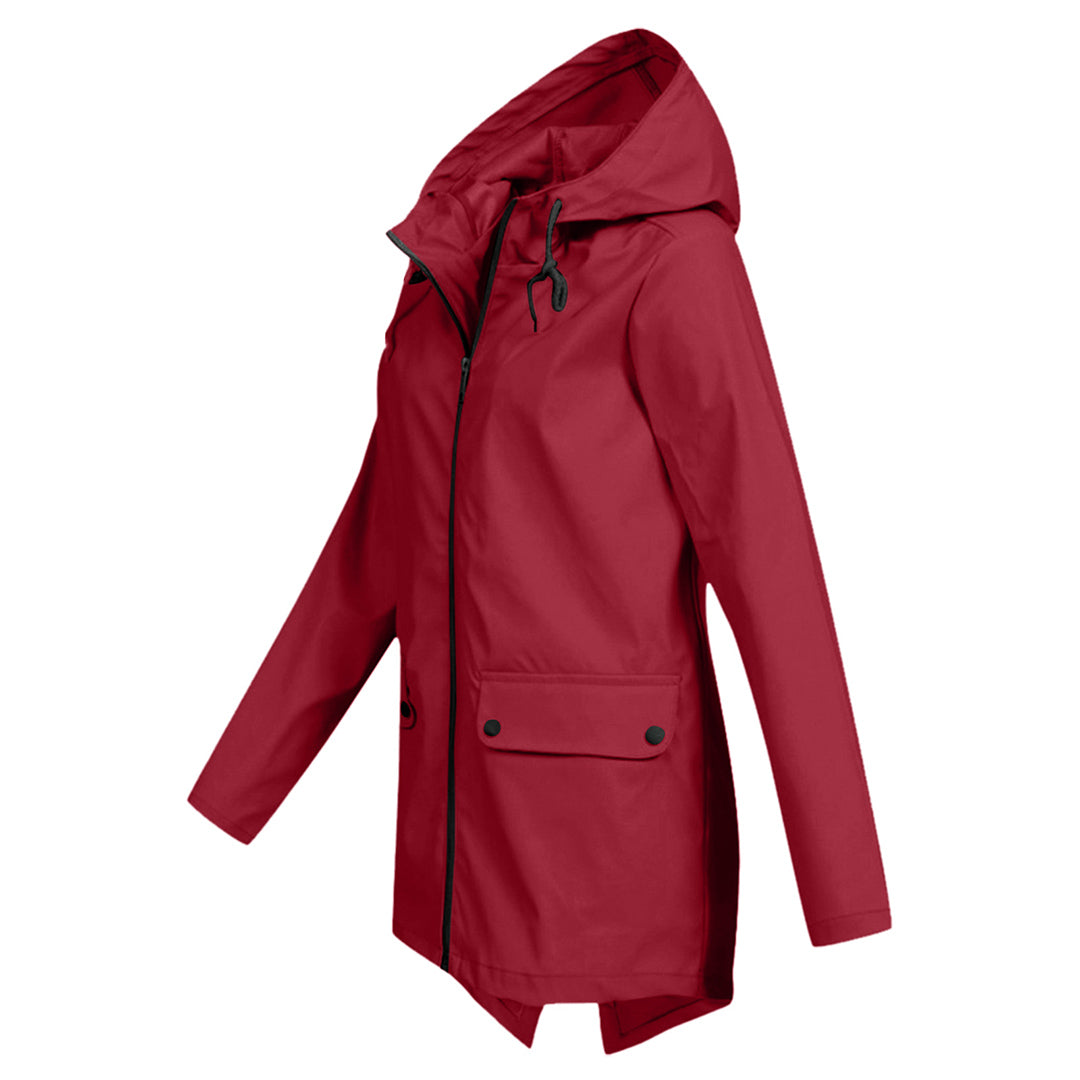 Women's Mid-Length Jacket with Zip and Hood - Waterproof