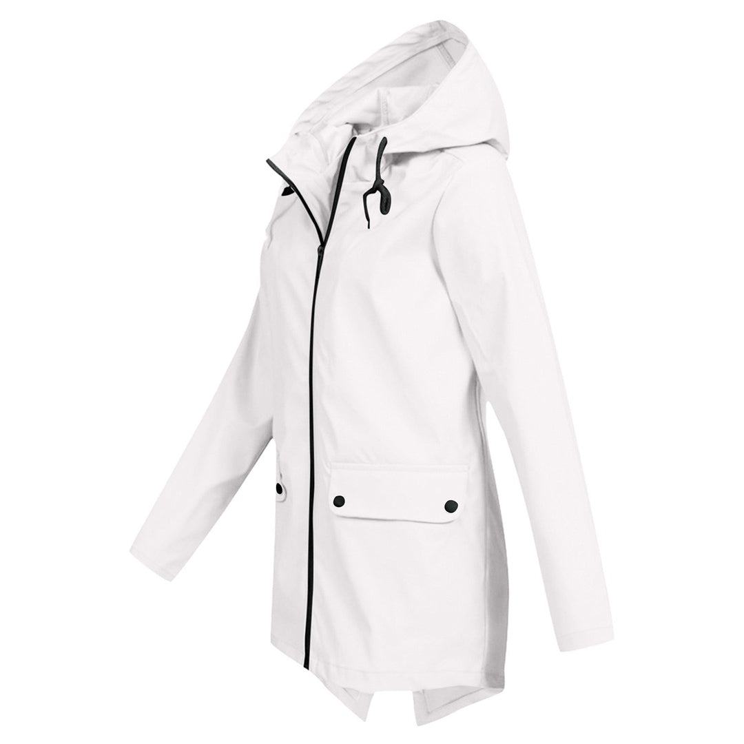 Women's Mid-Length Jacket with Zip and Hood - Waterproof