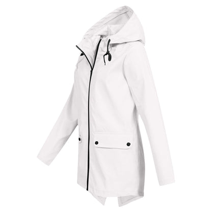 Women's Mid-Length Jacket with Zip and Hood - Waterproof