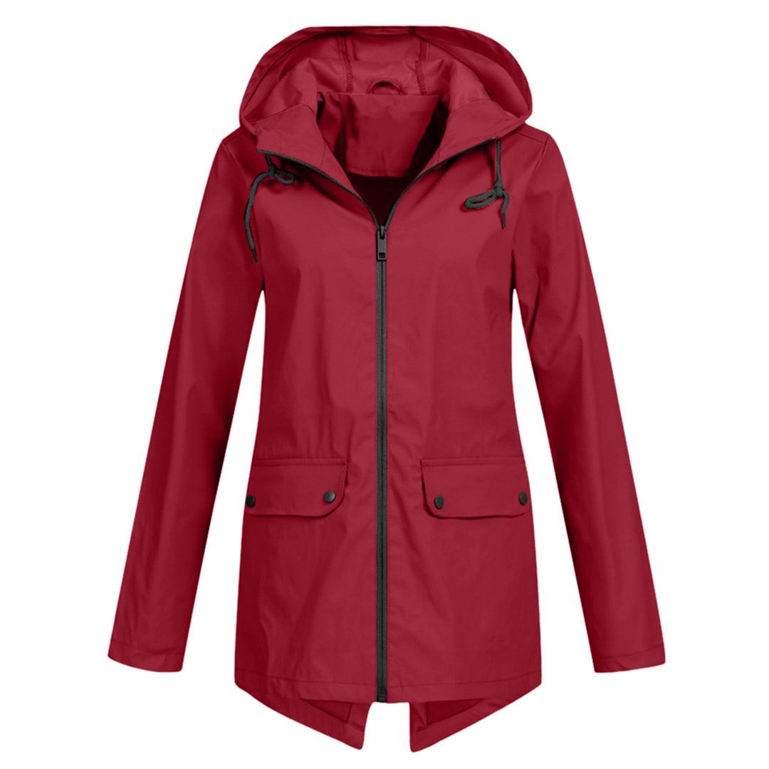 Women's Mid-Length Jacket with Zip and Hood - Waterproof