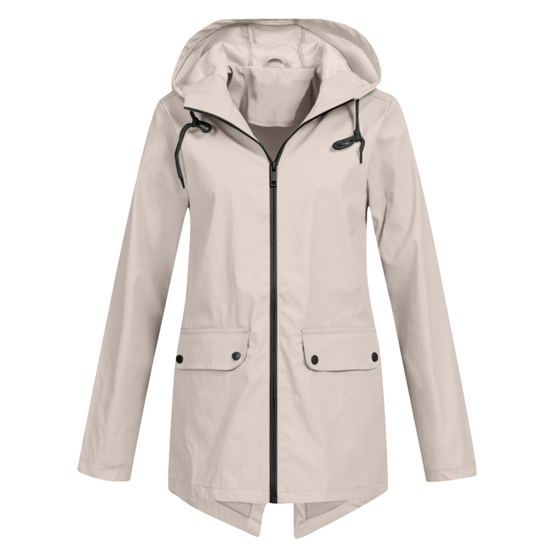 Women's Mid-Length Jacket with Zip and Hood - Waterproof