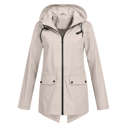 Women's Mid-Length Jacket with Zip and Hood - Waterproof