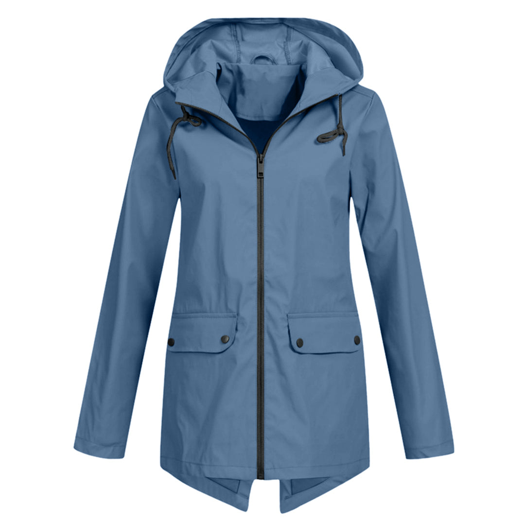 Women's Mid-Length Jacket with Zip and Hood - Waterproof