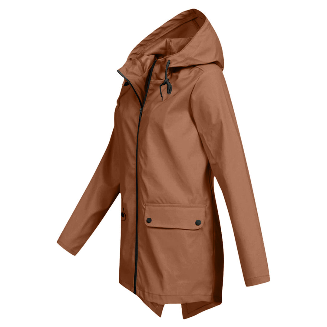 Women's Mid-Length Jacket with Zip and Hood - Waterproof