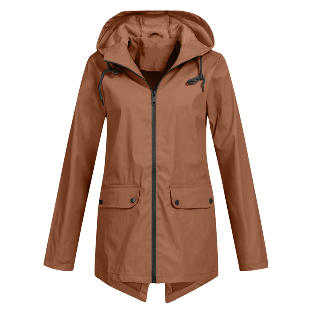 Women's Mid-Length Jacket with Zip and Hood - Waterproof