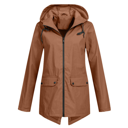Women's Mid-Length Jacket with Zip and Hood - Waterproof