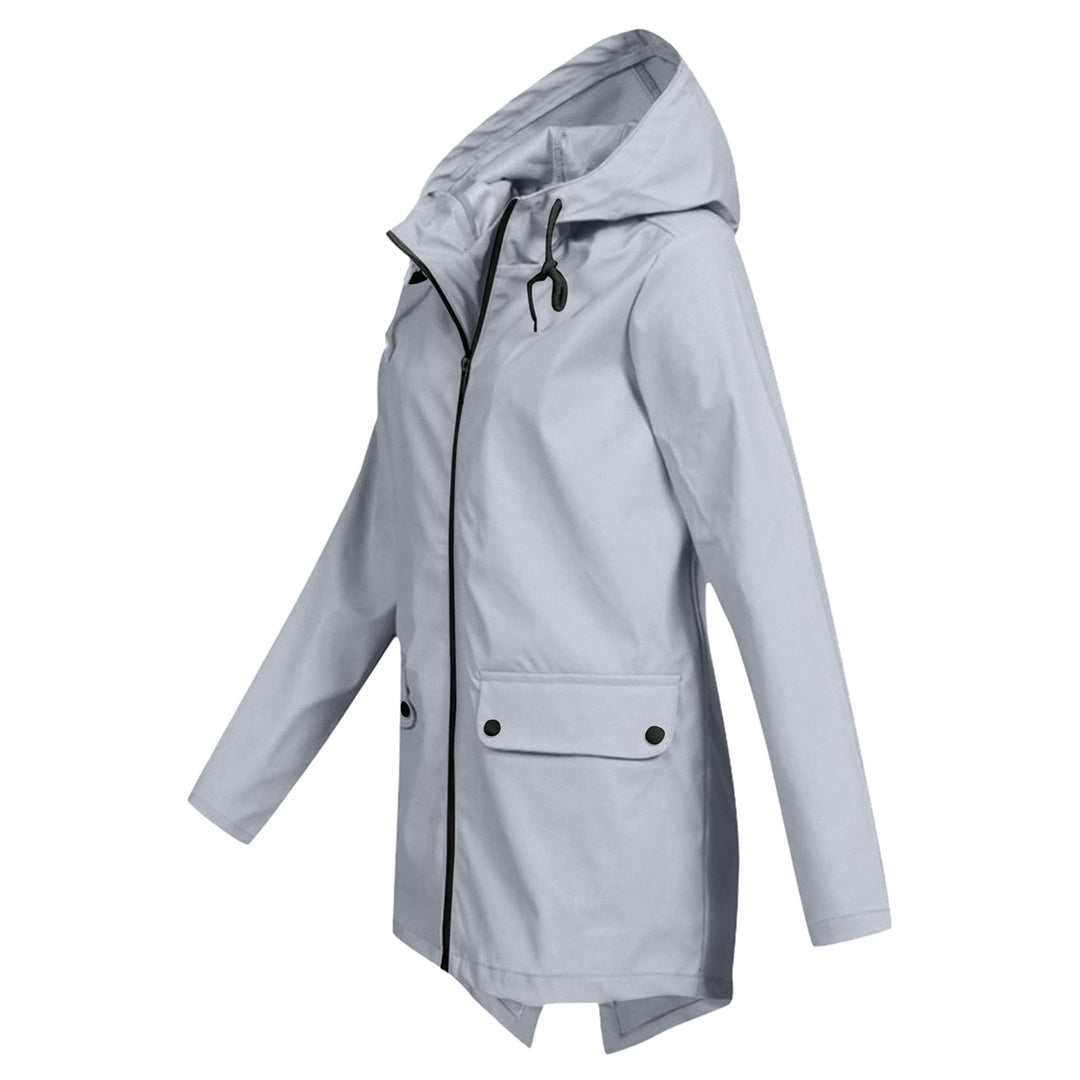 Women's Mid-Length Jacket with Zip and Hood - Waterproof
