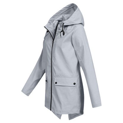 Women's Mid-Length Jacket with Zip and Hood - Waterproof