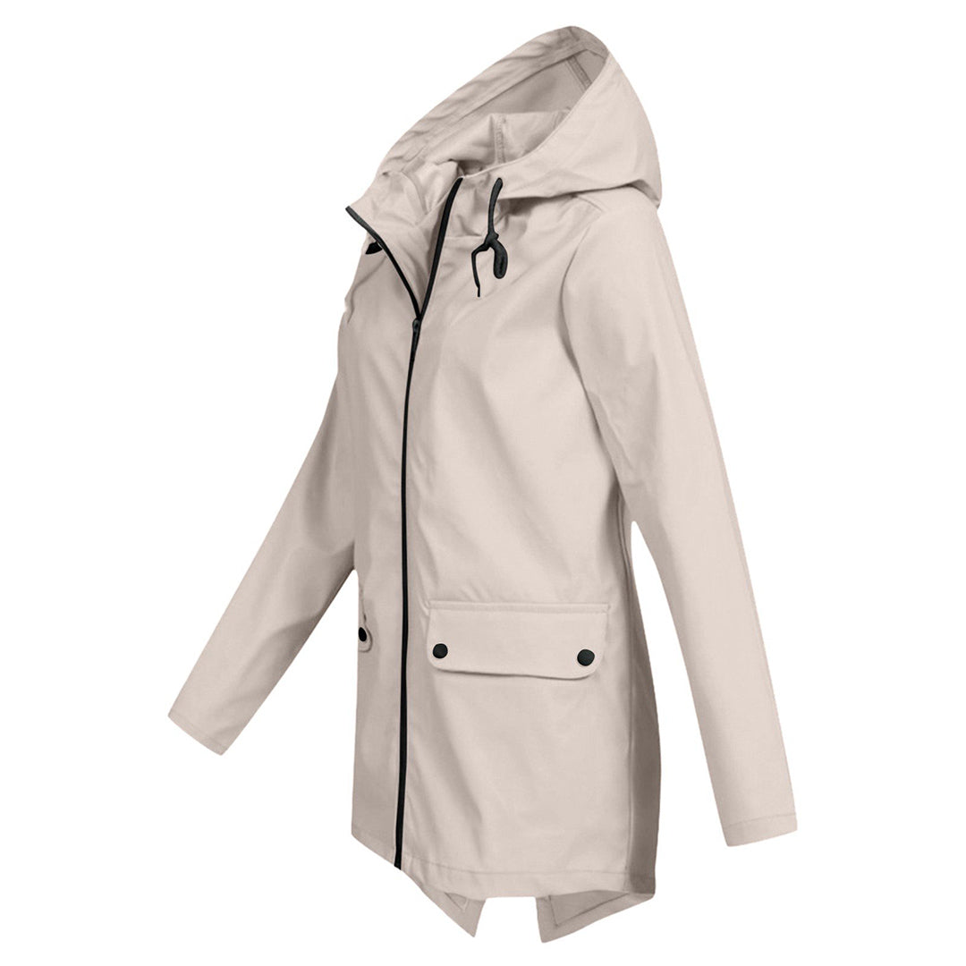 Women's Mid-Length Jacket with Zip and Hood - Waterproof