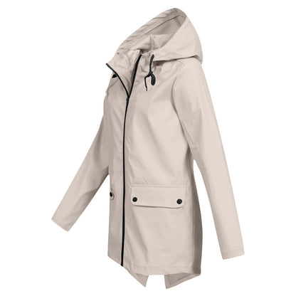Women's Mid-Length Jacket with Zip and Hood - Waterproof