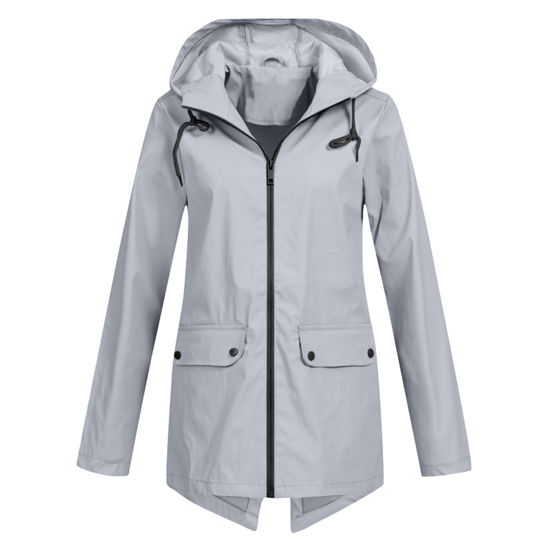 Women's Mid-Length Jacket with Zip and Hood - Waterproof