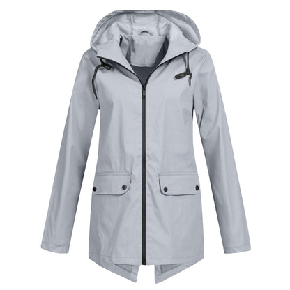 Women's Mid-Length Jacket with Zip and Hood - Waterproof