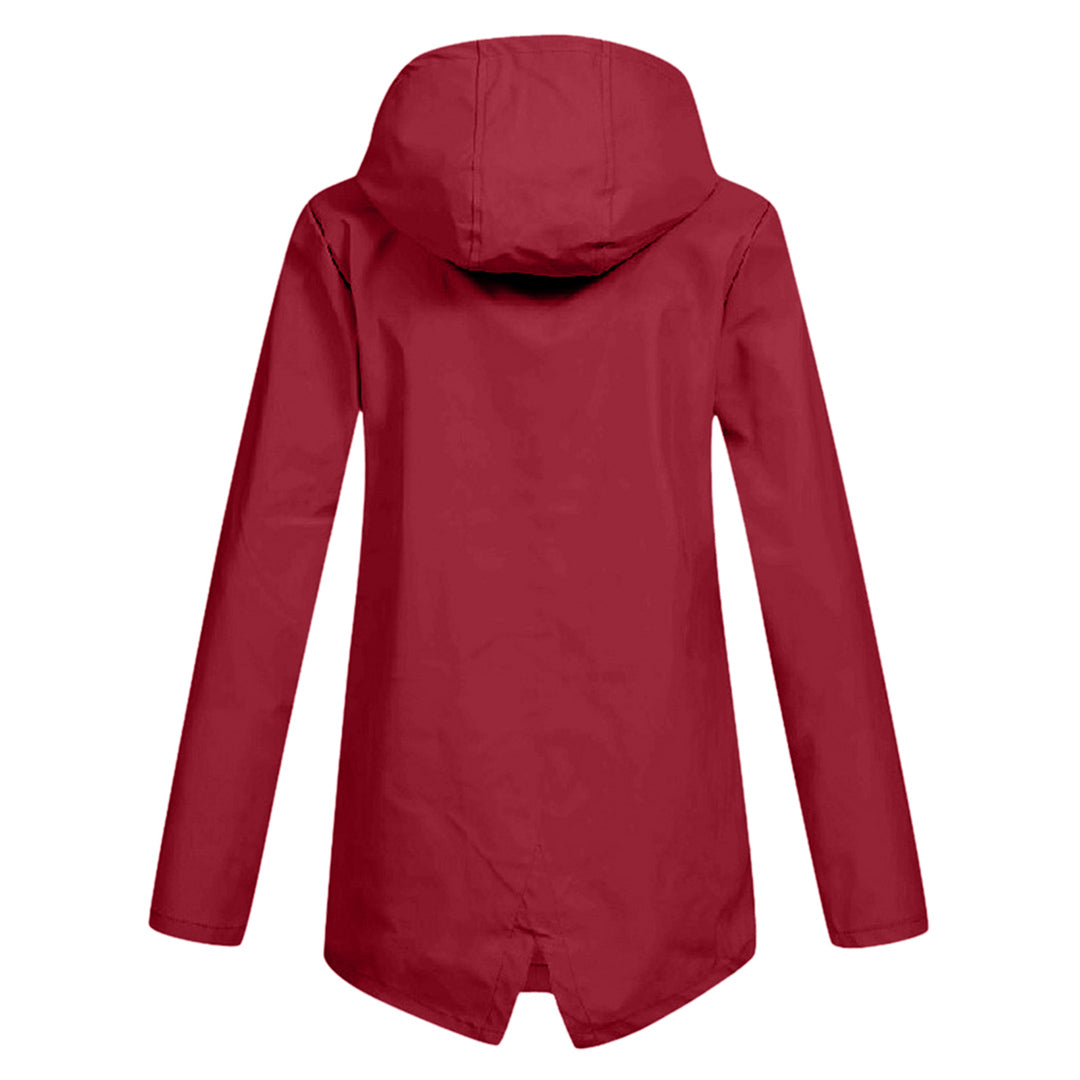 Women's Mid-Length Jacket with Zip and Hood - Waterproof